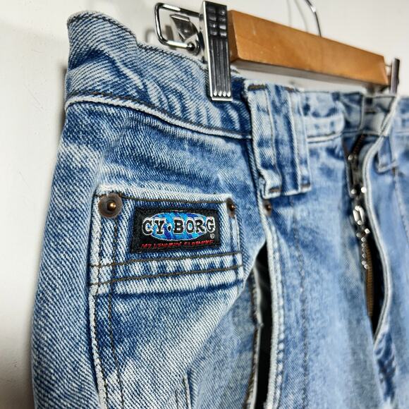 Vintage 90s Irisdescent Cyborg Skater Rave Wide Leg Jean Denim Pants 36 x 29 - Picture 5 of 8